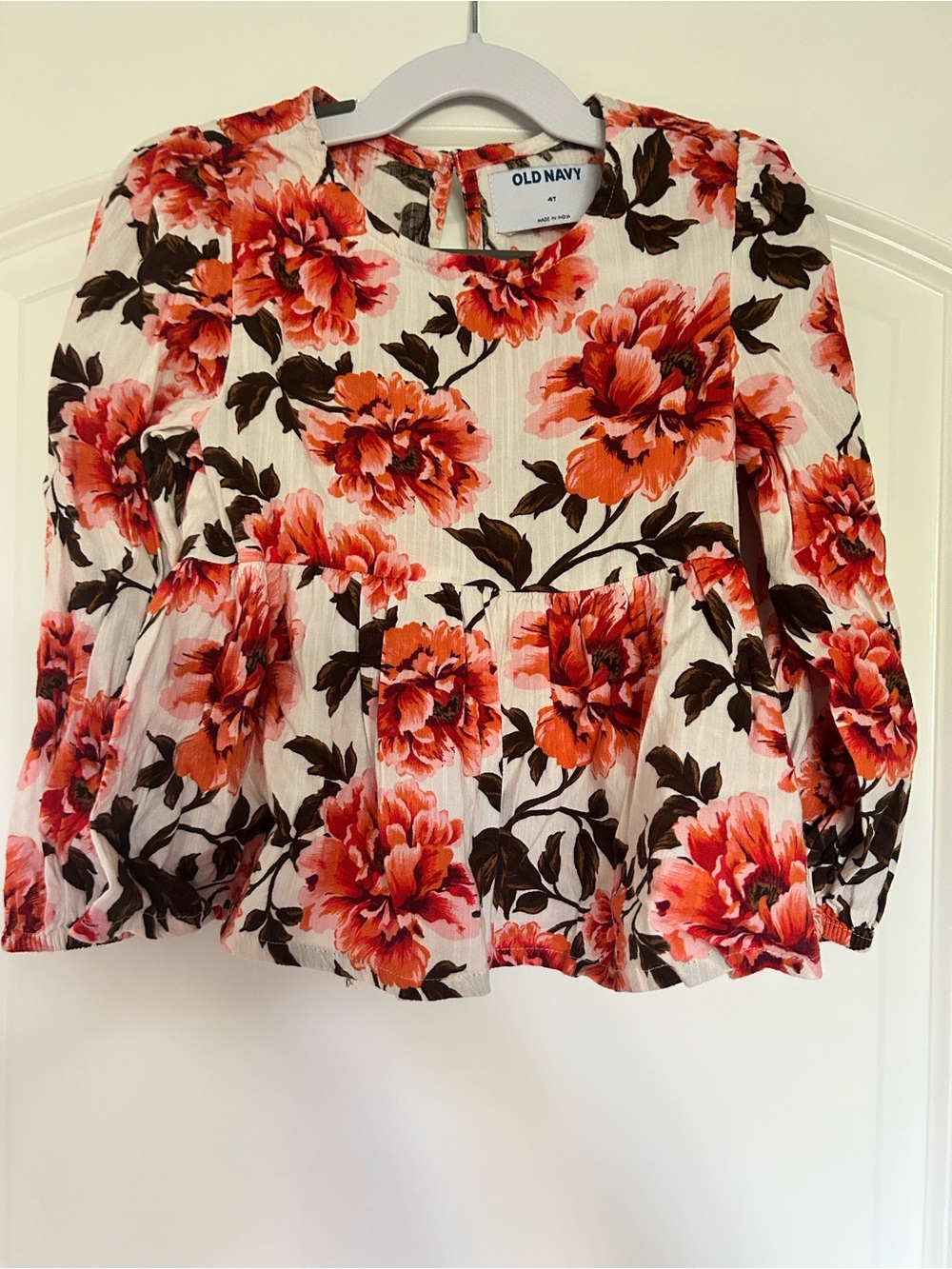 Old Navy White Top with Orange Floral Print + Mustard Yellow Shorts